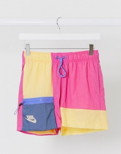 nike colour block woven shorts in pink