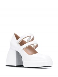 NODALETO Bulla block heel pumps / chunky white Mary Jane shoes