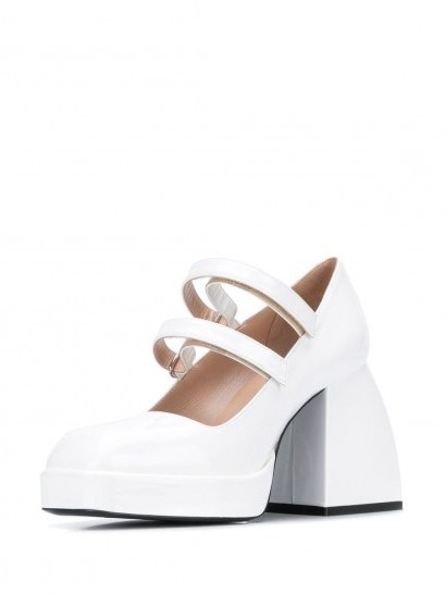 NODALETO Bulla block heel pumps / chunky white Mary Jane shoes - flipped