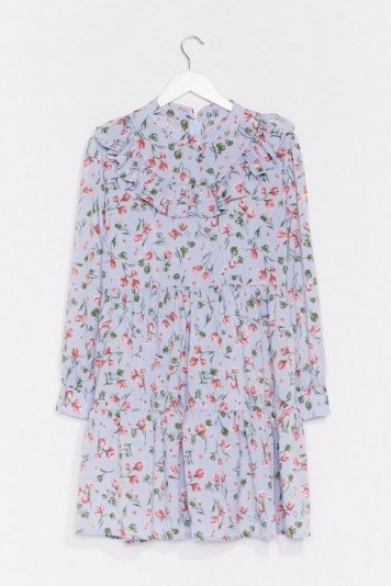 NASTY GAL Not Growing to Happen Floral Mini Dress / blue tiered summer dresses - flipped