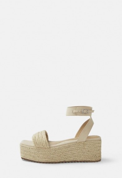 MISSGUIDED nude square toe platform espadrille wedges - flipped