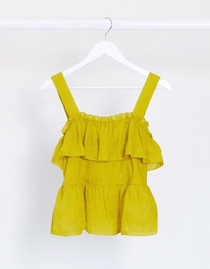 Object square neck ruffle detail top in green – ruffled summer tops