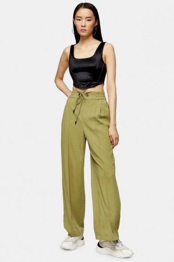 TOPSHOP Olive Wide Leg Jogger Style Trousers -green jogging pants - flipped