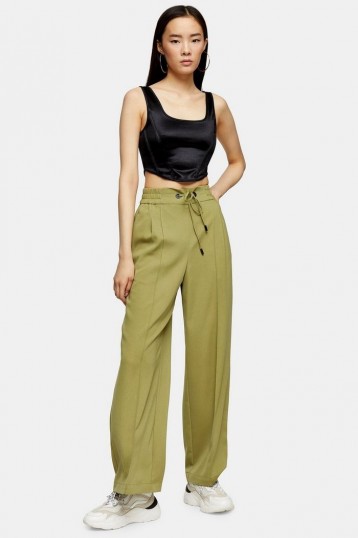 TOPSHOP Olive Wide Leg Jogger Style Trousers -green jogging pants