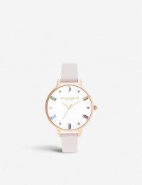 OLIVIA BURTON OB16RB12 Rainbow rose-gold toned stainless steel and leather watch – crystal embellished watches
