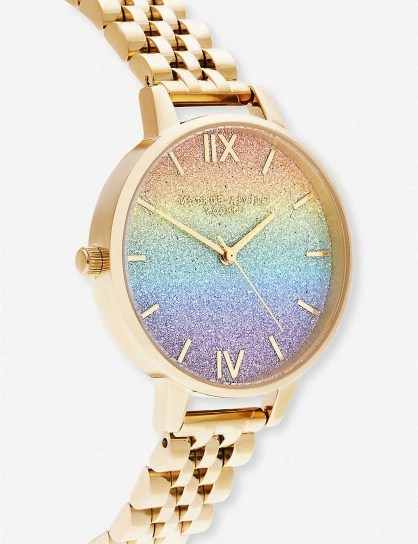 OLIVIA BURTON Rainbow Mini glitter dial gold-plated stainless-steel watch – round face watches - flipped