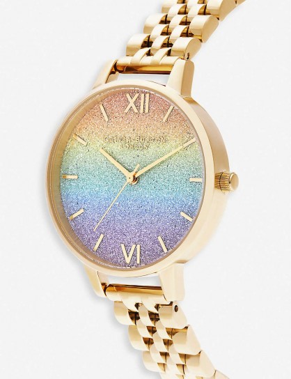 OLIVIA BURTON Rainbow Mini glitter dial gold-plated stainless-steel watch – round face watches