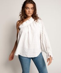ONETEASPOON EMBROIDERED ANGLAISE ONE SHOULDER TOP | one teaspoon tops