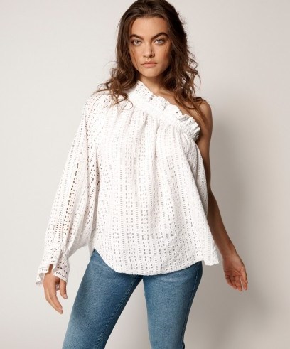 ONETEASPOON EMBROIDERED ANGLAISE ONE SHOULDER TOP | one teaspoon tops - flipped