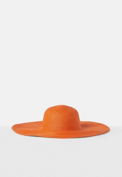 MISSGUIDED orange large rim beach hat / bright wide brim sun hats - flipped