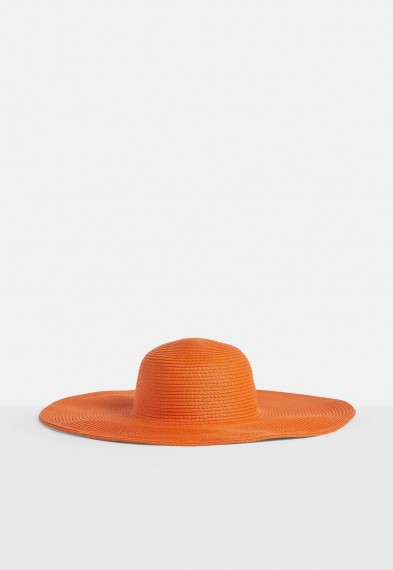 MISSGUIDED orange large rim beach hat / bright wide brim sun hats