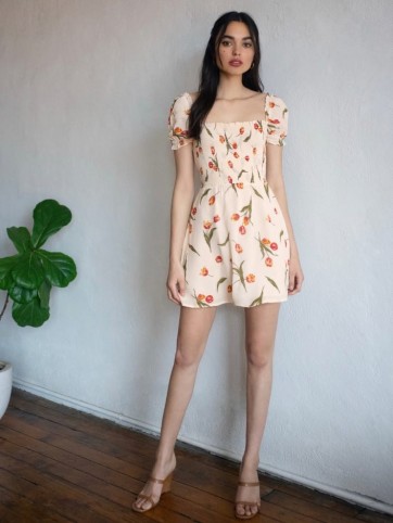 REFORMATION Orangerie Dress Bianca ~ smocked bodice mini