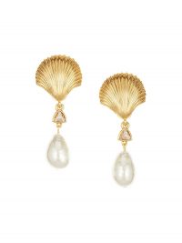 OSCAR DE LA RENTA 24kt gold-plated faux pearl earrings / seashell drops