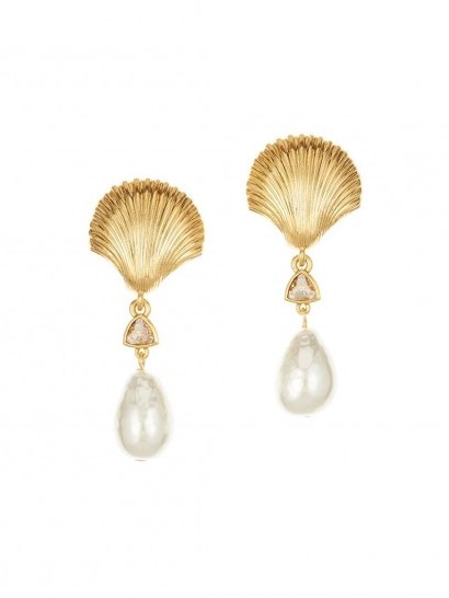 OSCAR DE LA RENTA 24kt gold-plated faux pearl earrings / seashell drops - flipped