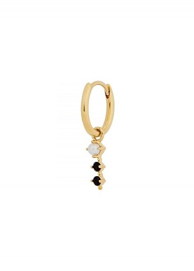 OTIUMBERG Huggie 9kt gold black onyx and pearl hoop / single drop earring - flipped