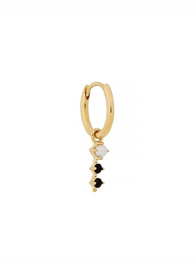 OTIUMBERG Huggie 9kt gold black onyx and pearl hoop / single drop earring