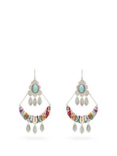 ISABEL MARANT Pablo beaded silver-tone drop earrings ~ bohemian pendant drops
