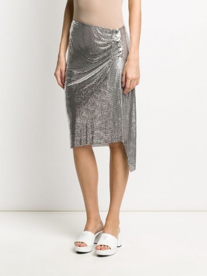 PACO RABANNE chainmail ruched skirt in silver - flipped
