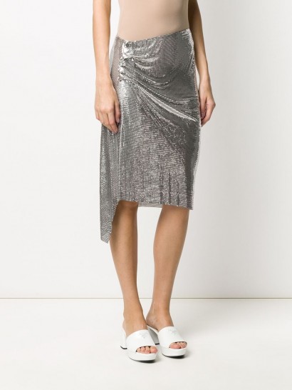 PACO RABANNE chainmail ruched skirt in silver
