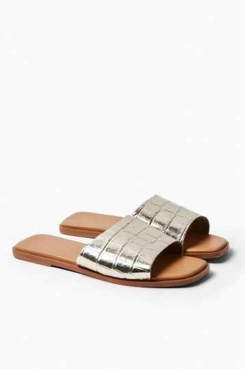 TOPSHOP PAISLEY Gold Sandals Mules / croc embossed summer flats - flipped