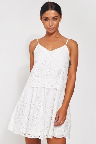 The Fashion Bible PARISIA WHITE BRODERIE ANGLAISE SLIP DRESS | cami strap summer dresses - flipped