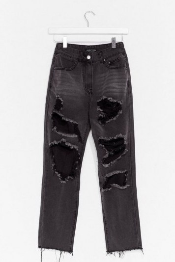 Nasty Gal Peek in Distressed Mom Jeans Washed Black | destroyed denim - flipped