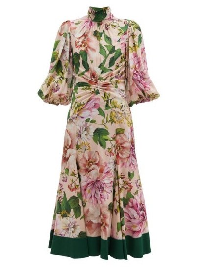 DOLCE & GABBANA Peony-print silk-blend georgette midi dress ~ high neck romantic look dresses ~ feminine Italian clothing - flipped
