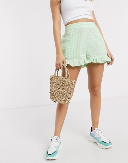 Pieces shorts with frill detail in green gingham