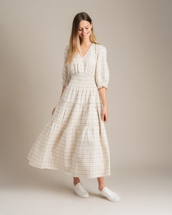 JIGSAW PIN CHECK TIERED LINEN DRESS / voluminous summer dresses - flipped