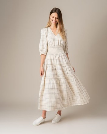JIGSAW PIN CHECK TIERED LINEN DRESS / voluminous summer dresses