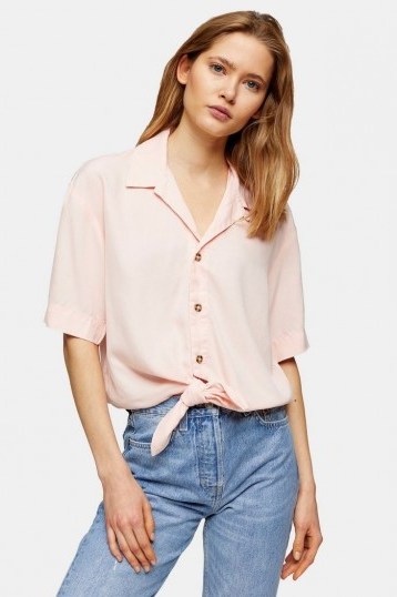 TOPSHOP Pink Casual Knot Front Shirt – shirts for the weekend - flipped