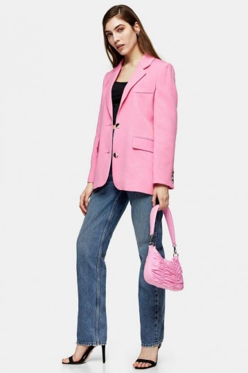 TOPSHOP Pink Crop Single Breasted Suit Blazer