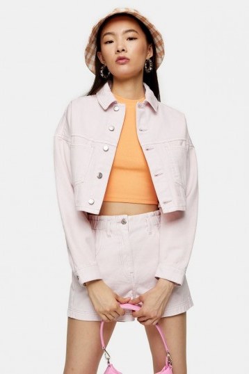 Topshop Pink Denim Cropped Jacket | summer jackets - flipped