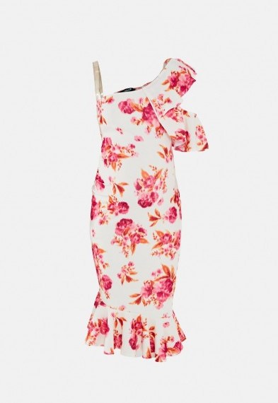 MISSGUIDED pink floral print one shoulder maternity midi dress - flipped