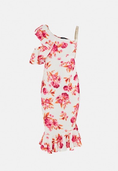 MISSGUIDED pink floral print one shoulder maternity midi dress