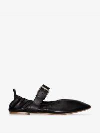 Plan C Buckled Black-Leather Ballet Flats | flat wide-strap Mary Jane shoes