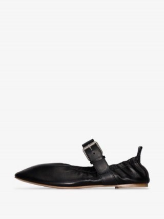 Plan C Buckled Black-Leather Ballet Flats | flat wide-strap Mary Jane shoes - flipped