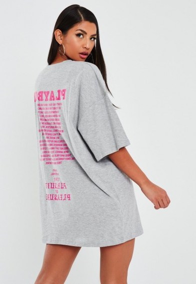 playboy x missguided grey graphic t shirt dress – printed tee dresses - flipped