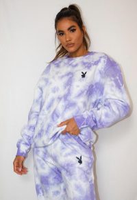 playboy x missguided lilac tie dye oversized crew neck sweatshirt / bunny logo sweat top