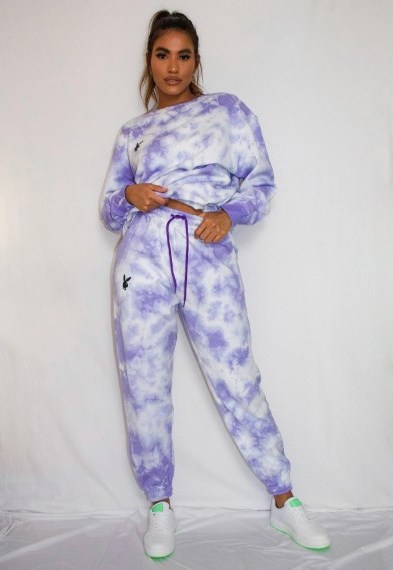 playboy x missguided lilac tie dye oversized joggers - flipped