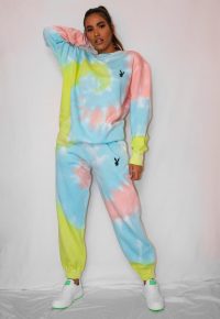playboy x missguided pastel tie dye oversized joggers / cuffed bunny logo jogger