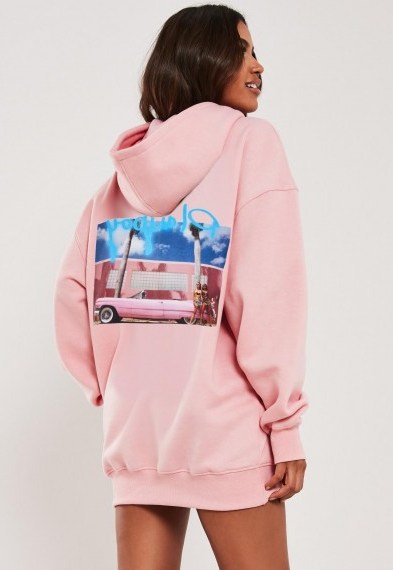 playboy x missguided pink spray paint car graphic hoodie dress - flipped