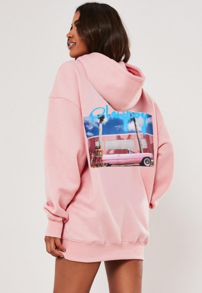 playboy x missguided pink spray paint car graphic hoodie dress