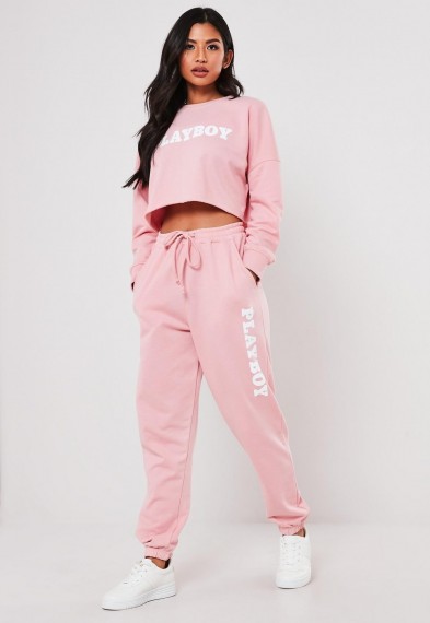 playboy x missguided tall pink loungewear joggers / logo jogging bottoms