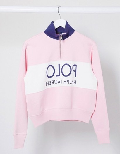 Polo Ralph Lauren x Asos exclusive collab half zip logo sweater in pink - flipped