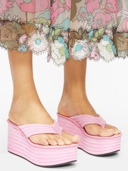 FENDI Promenade pink quilted suede platform sandals ~ summer platforms - flipped