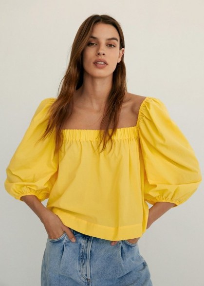 Mango SLEEVES Puff sleeve top in yellow - flipped