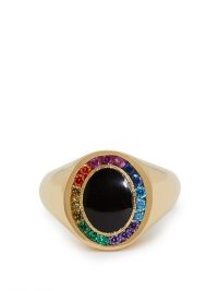 JESSICA BIALES Rainbow Candy sapphire & 18kt gold signet ring – multicoloured sapphires
