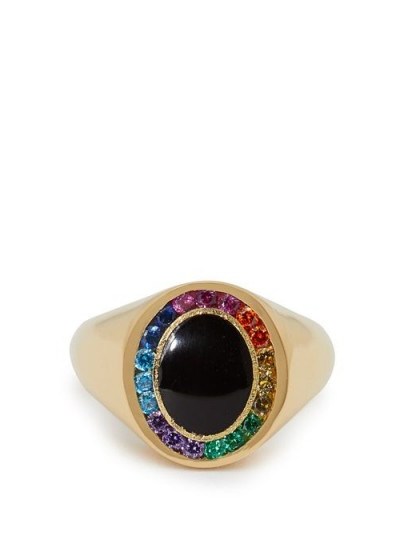 JESSICA BIALES Rainbow Candy sapphire & 18kt gold signet ring – multicoloured sapphires - flipped
