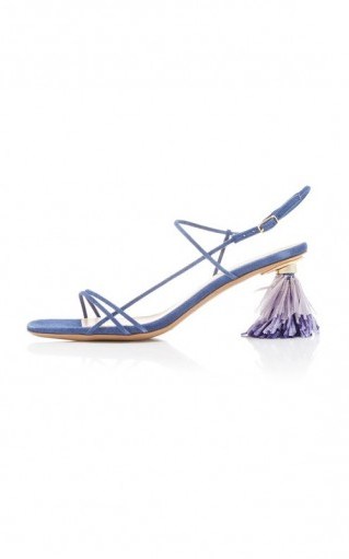 Jacquemus Raphia Embellished Strappy Suede Sandals in Blue ~ tasseled heels - flipped